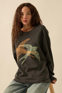 Birds of a Feather Oversize Thermal Graphic Top - ShopPromesa