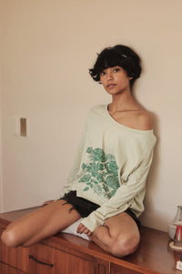 Sage Blooms Vintage-Wash Long-Sleeve Graphic Tee - ShopPromesa