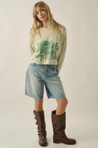 Sage Blooms Vintage-Wash Long-Sleeve Graphic Tee - ShopPromesa
