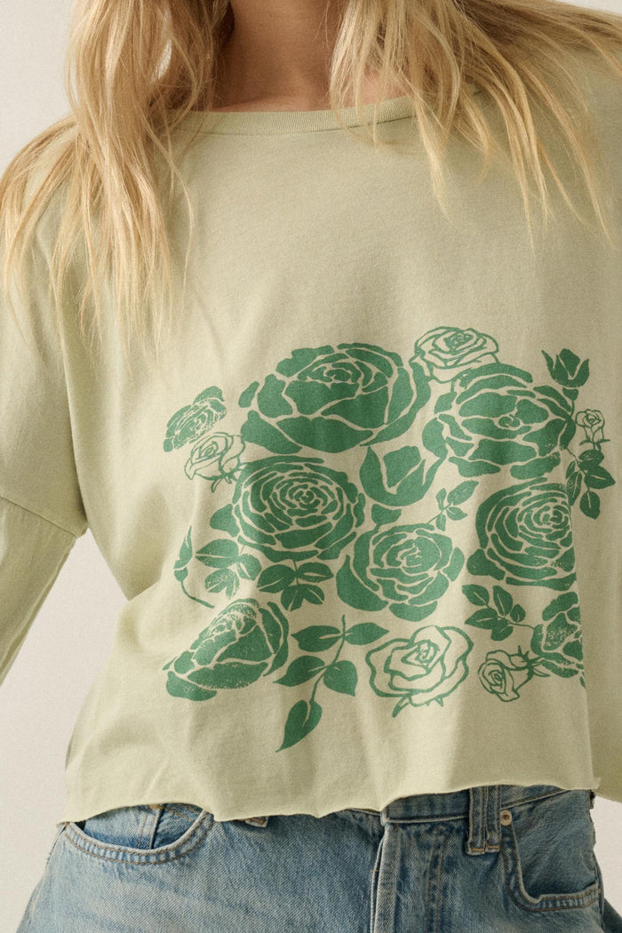 Sage Blooms Vintage-Wash Long-Sleeve Graphic Tee - ShopPromesa