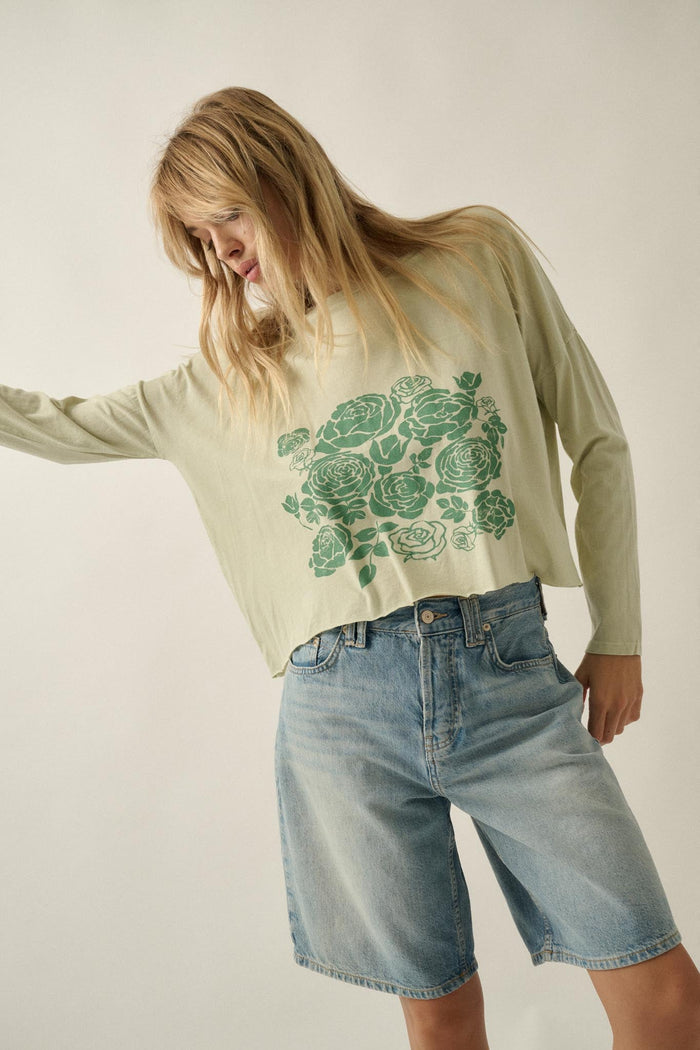 Sage Blooms Vintage-Wash Long-Sleeve Graphic Tee - ShopPromesa