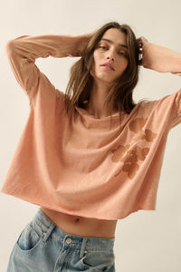 Faded Rose Long-Sleeve Cropped Graphic Tee - ShopPromesa