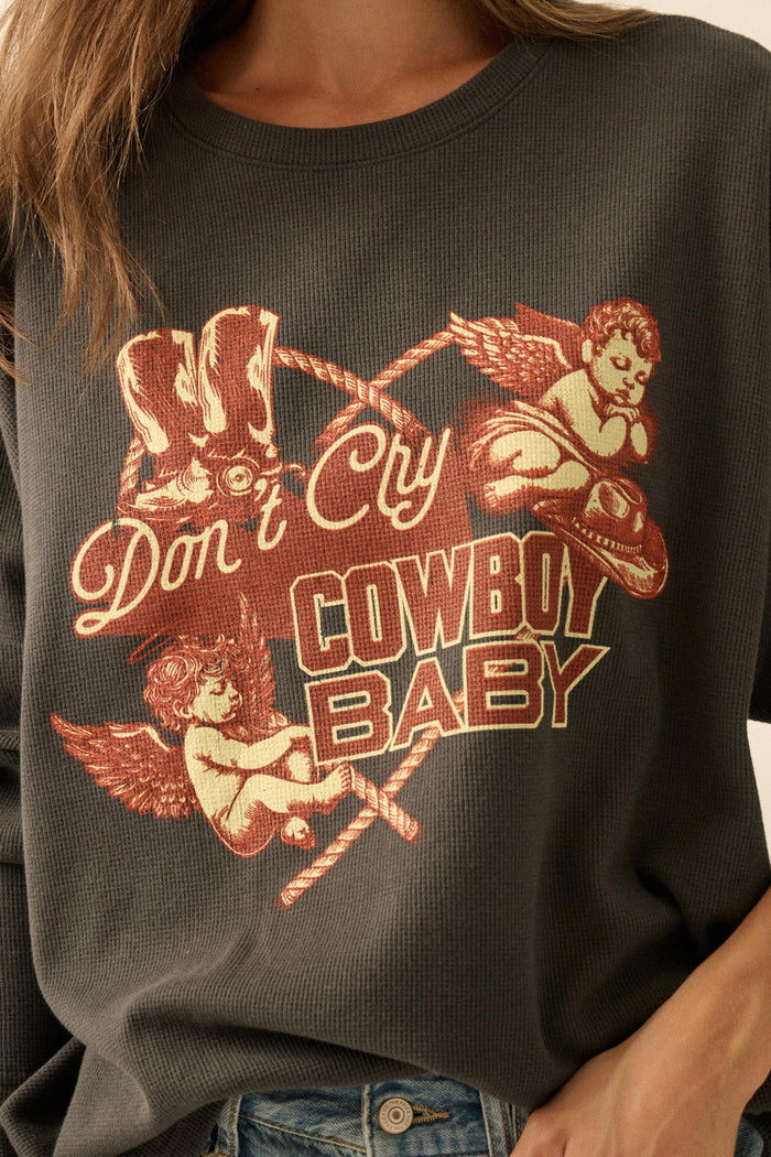 Don't Cry Cowboy Oversize Thermal Graphic Top - ShopPromesa