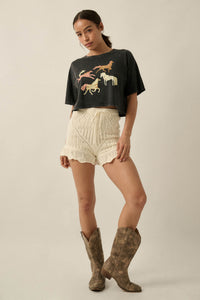Pony Party Vintage-Wash Cropped Graphic Tee - ShopPromesa