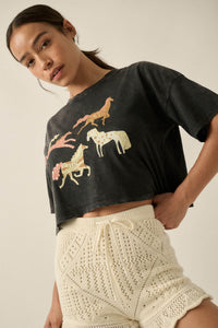 Pony Party Vintage-Wash Cropped Graphic Tee - ShopPromesa