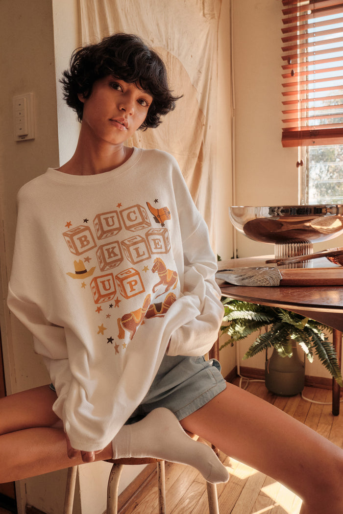 Buckle Up Oversize Western Thermal Graphic Top - ShopPromesa