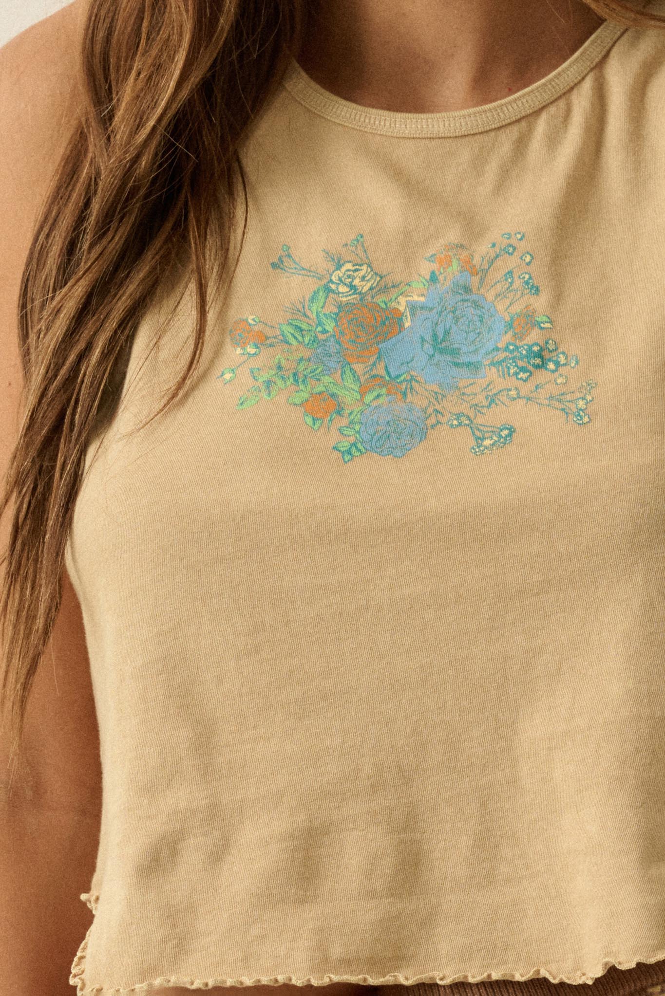 Vintage Bouquet Lettuce-Edge Graphic Tank Top - ShopPromesa