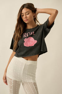 Blooming Rose Vintage-Wash Cropped Graphic Tee - ShopPromesa