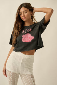 Blooming Rose Vintage-Wash Cropped Graphic Tee - ShopPromesa