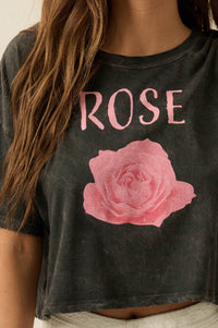 Blooming Rose Vintage-Wash Cropped Graphic Tee - ShopPromesa