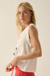 In Boom Floral Distressed Sleeveless Graphic Tee - ShopPromesa
