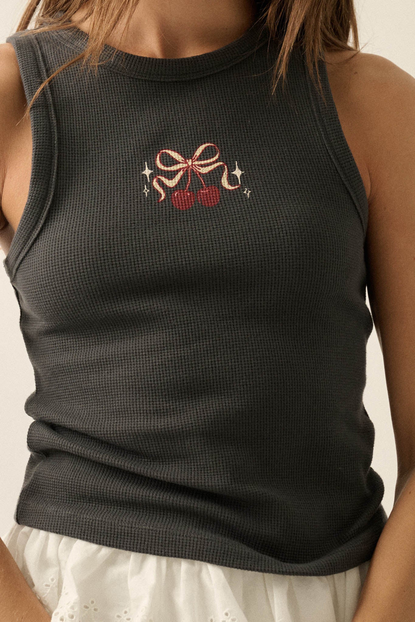 Sweet Cherries Crewneck Thermal Graphic Tank Top - ShopPromesa