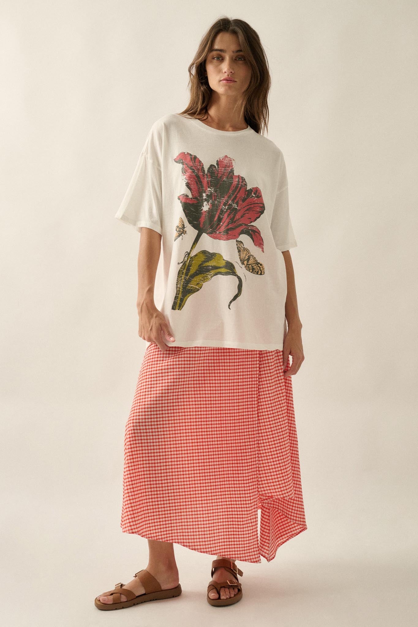 Tender Tulip Vintage-Print Oversize Graphic Tee - ShopPromesa
