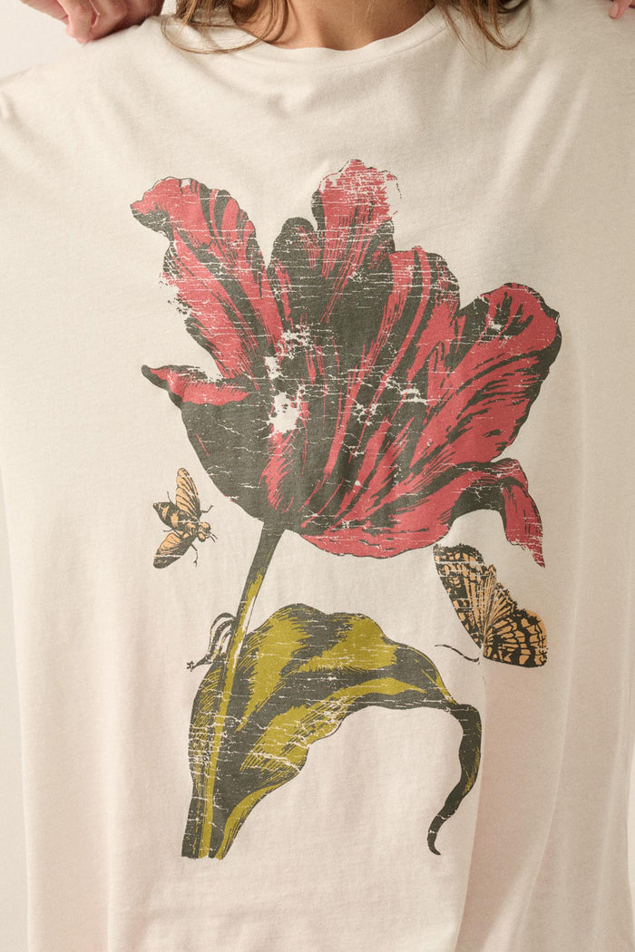 Tender Tulip Vintage-Print Oversize Graphic Tee - ShopPromesa