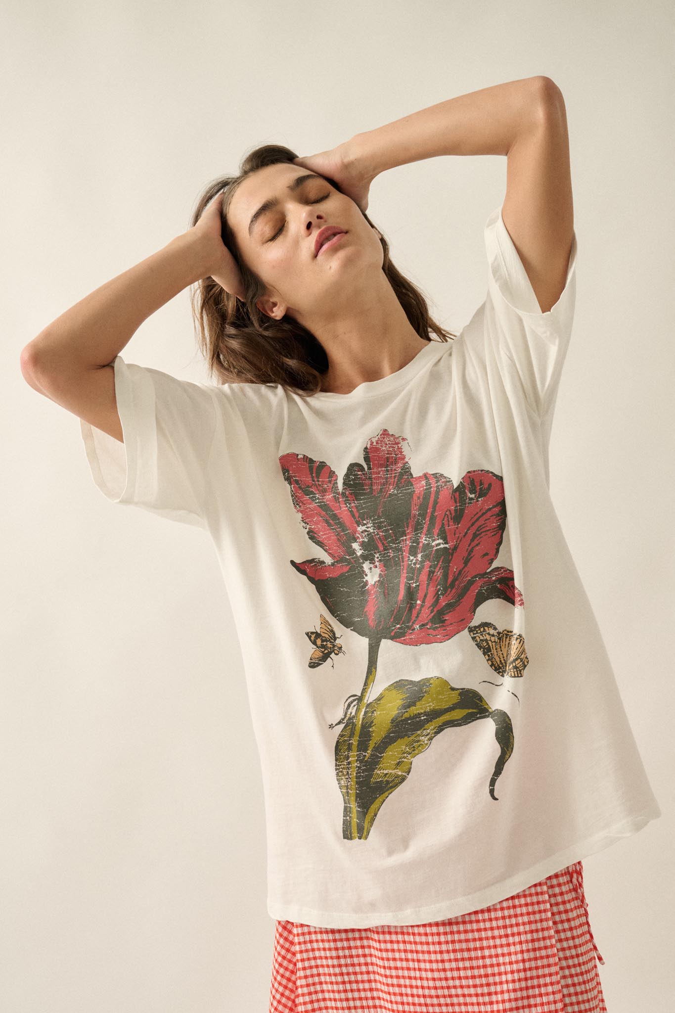 Tender Tulip Vintage-Print Oversize Graphic Tee - ShopPromesa