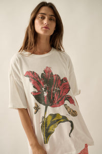 Tender Tulip Vintage-Print Oversize Graphic Tee - ShopPromesa