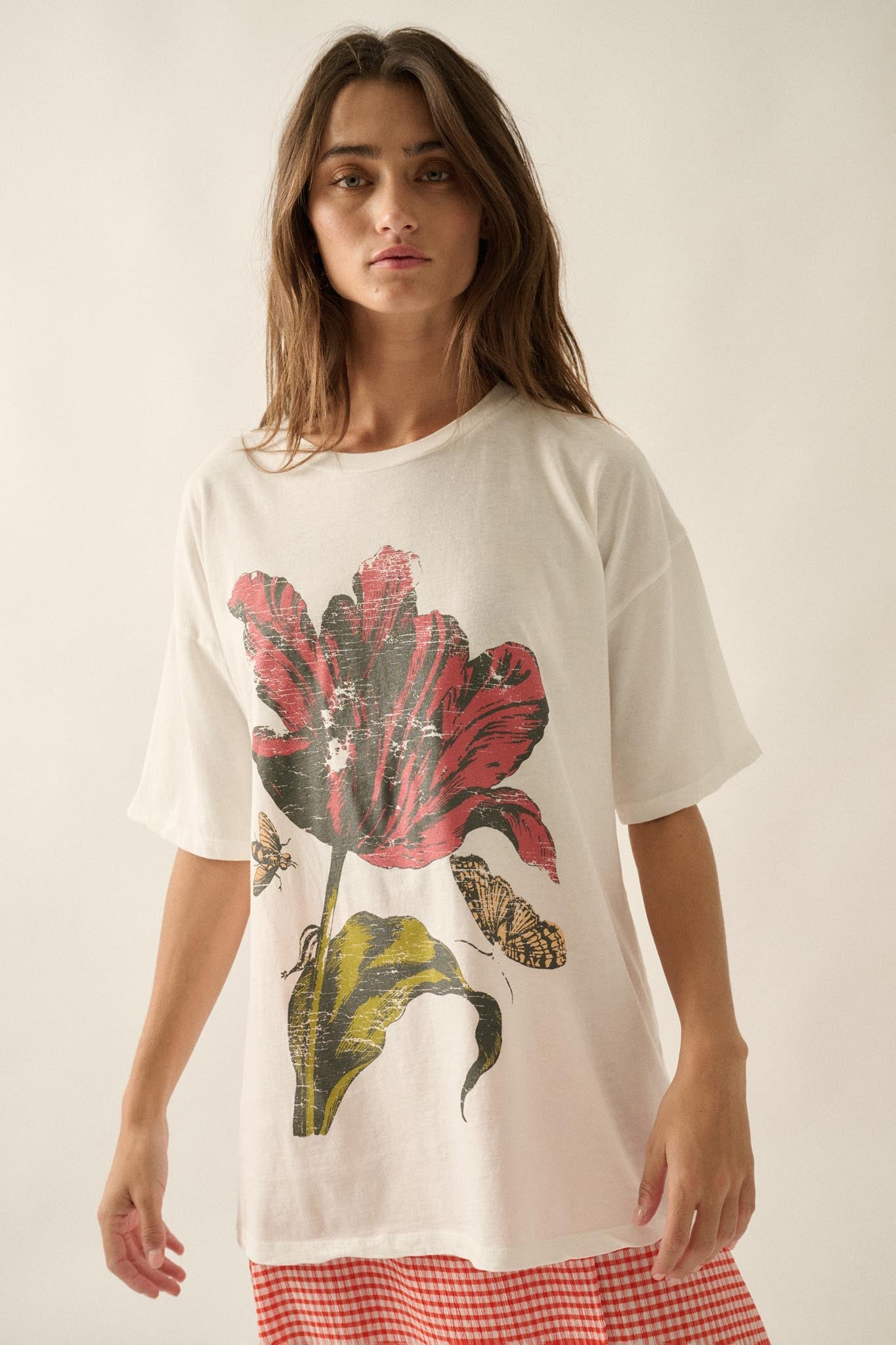 Tender Tulip Vintage-Print Oversize Graphic Tee - ShopPromesa