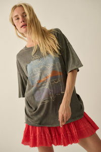 Cowgirl Pinup Vintage-Wash Oversize Graphic Tee - ShopPromesa