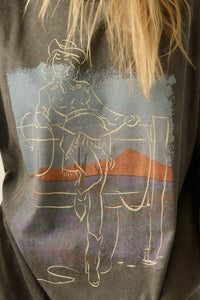 Cowgirl Pinup Vintage-Wash Oversize Graphic Tee - ShopPromesa