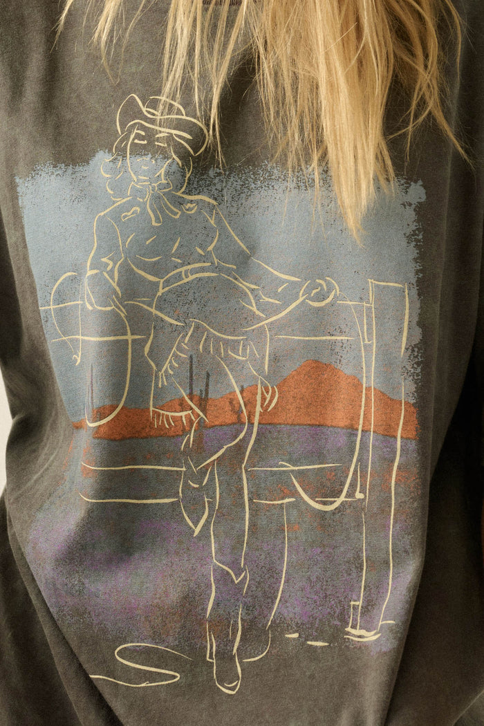 Cowgirl Pinup Vintage-Wash Oversize Graphic Tee - ShopPromesa