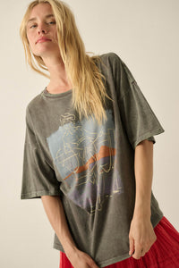 Cowgirl Pinup Vintage-Wash Oversize Graphic Tee - ShopPromesa
