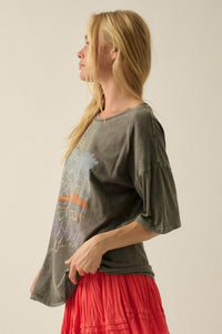 Cowgirl Pinup Vintage-Wash Oversize Graphic Tee - ShopPromesa