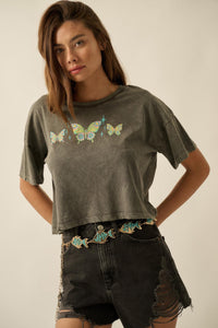 Butterfly Babe Vintage-Wash Cropped Graphic Tee - ShopPromesa