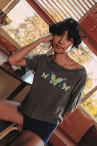 Butterfly Babe Vintage-Wash Cropped Graphic Tee - ShopPromesa