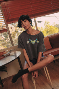 Butterfly Babe Vintage-Wash Cropped Graphic Tee - ShopPromesa
