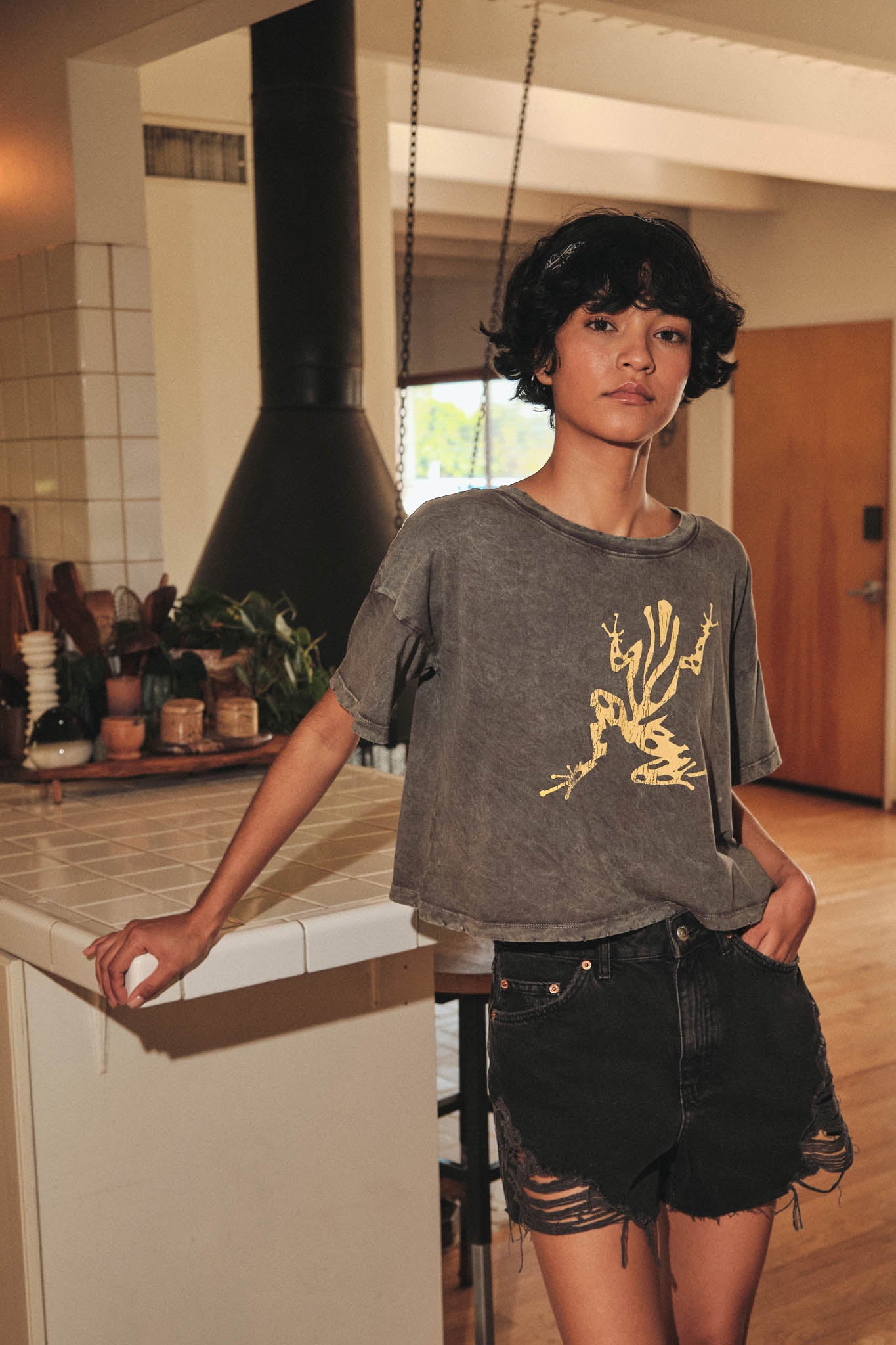 Leap Frog Vintage-Wash Cropped Graphic Tee - ShopPromesa