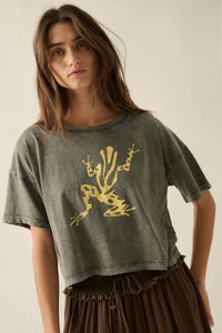 Leap Frog Vintage-Wash Cropped Graphic Tee - ShopPromesa