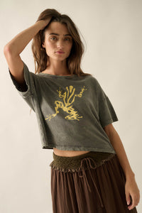 Leap Frog Vintage-Wash Cropped Graphic Tee - ShopPromesa