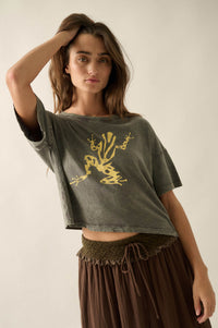 Leap Frog Vintage-Wash Cropped Graphic Tee - ShopPromesa