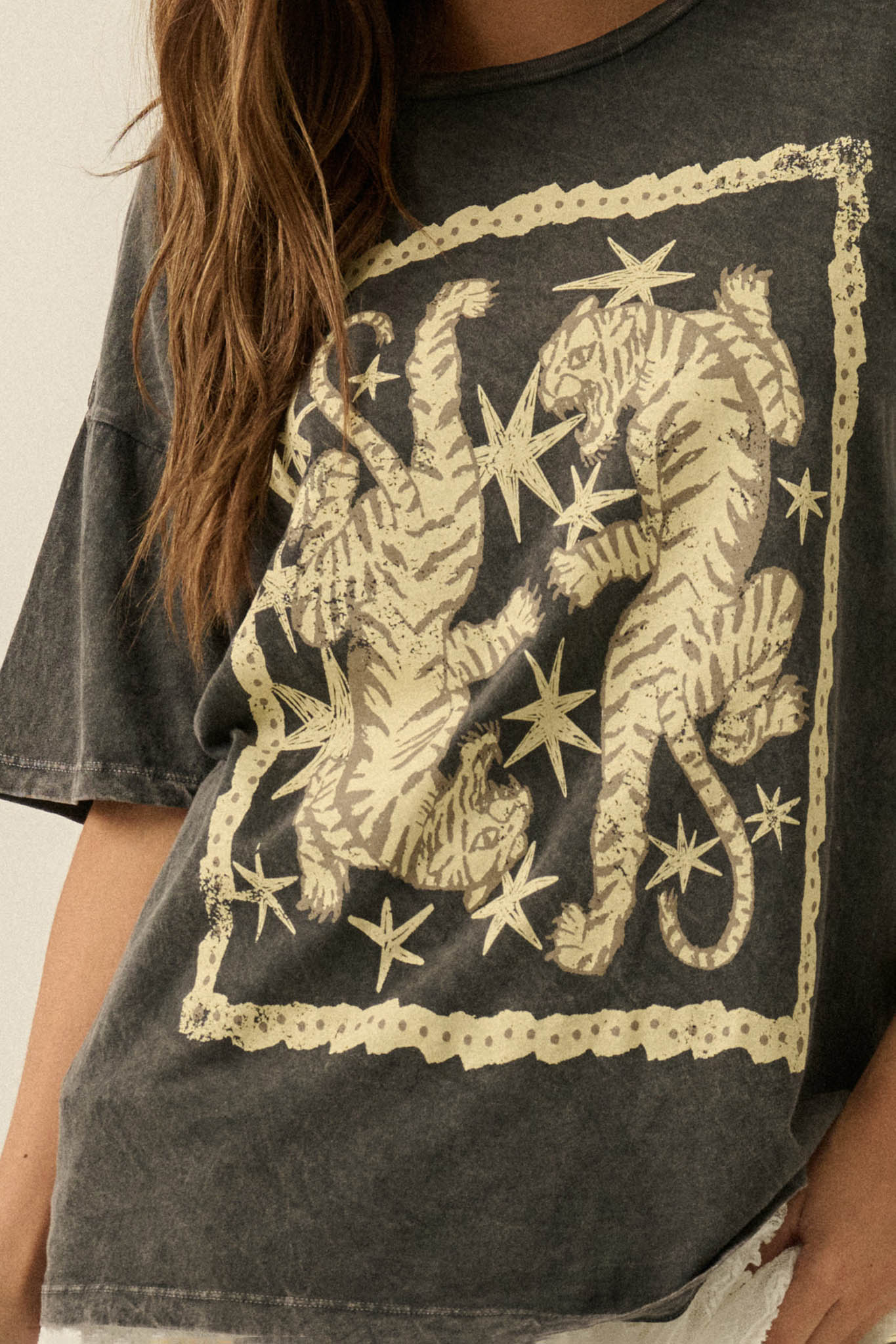 Twin Tigers Vintage-Wash Oversize Graphic Tee - ShopPromesa