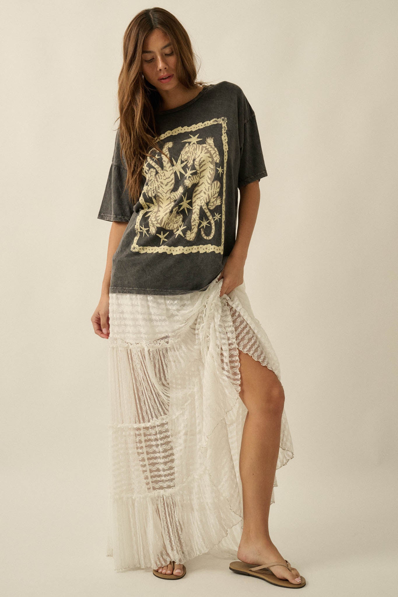 Twin Tigers Vintage-Wash Oversize Graphic Tee - ShopPromesa