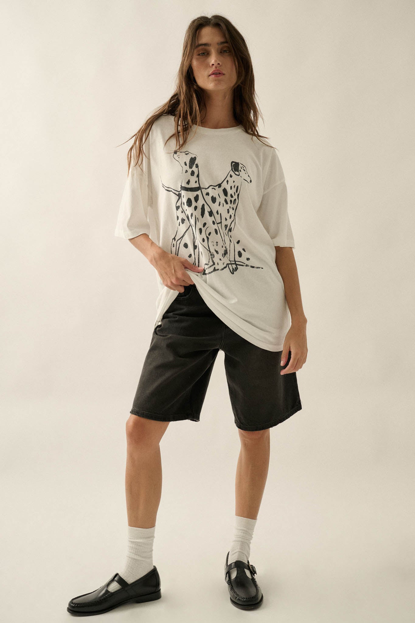 Dalmatian Duo Vintage-Print Oversize Graphic Tee - ShopPromesa