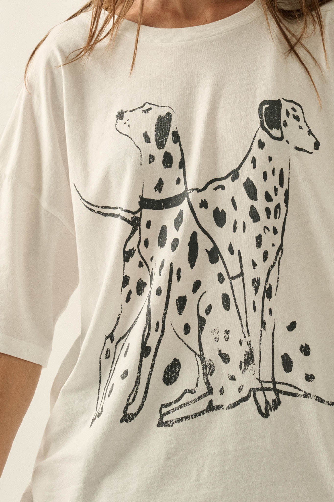 Dalmatian Duo Vintage-Print Oversize Graphic Tee - ShopPromesa