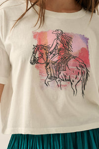 Cowgirl Ride Vintage-Print Cropped Graphic Tee - ShopPromesa