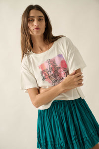 Cowgirl Ride Vintage-Print Cropped Graphic Tee - ShopPromesa