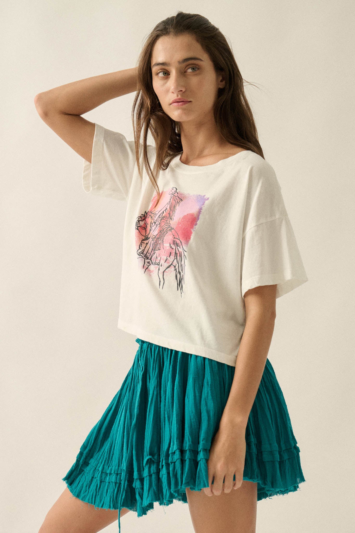 Cowgirl Ride Vintage-Print Cropped Graphic Tee - ShopPromesa