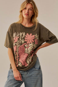 Tiger Garden Distressed Oversize Graphic Tee - ShopPromesa