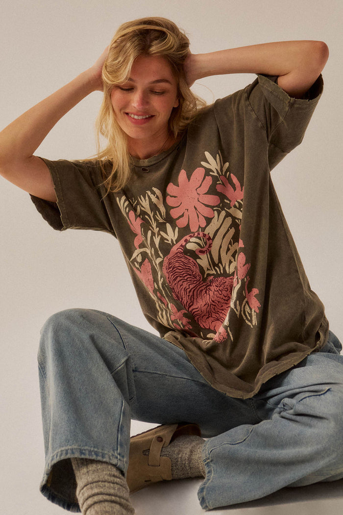 Tiger Garden Distressed Oversize Graphic Tee - ShopPromesa