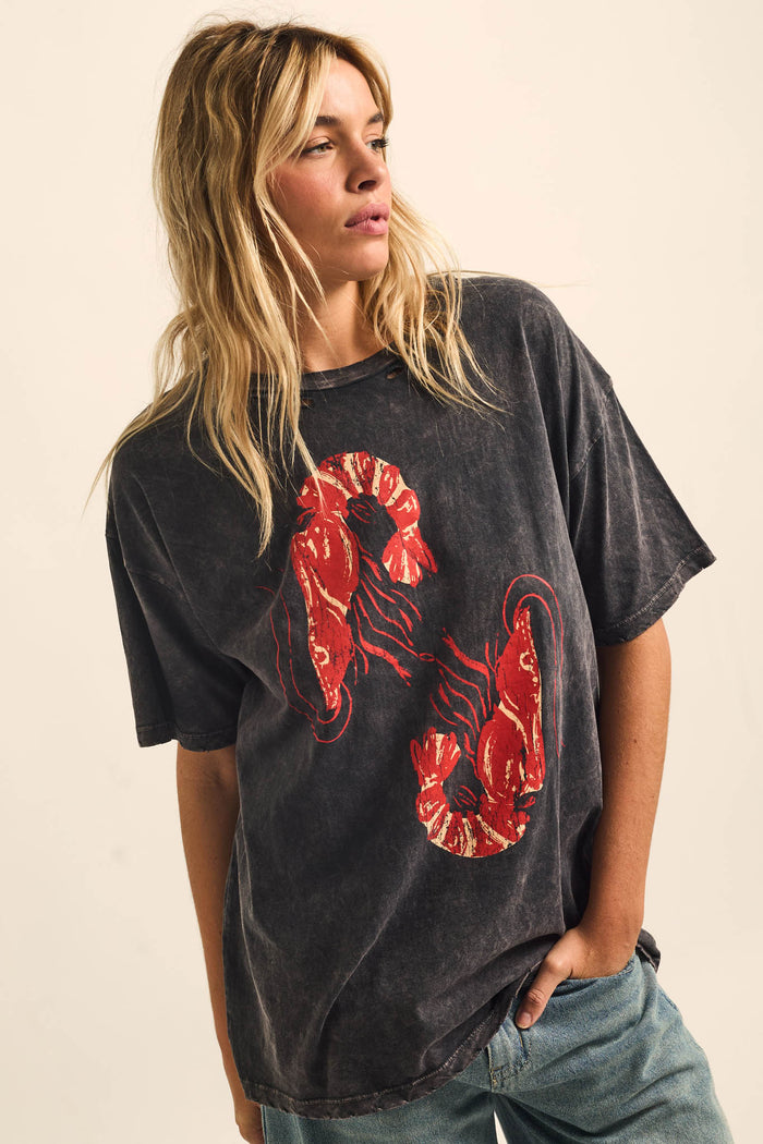 Crawdad Song Vintage-Wash Oversize Graphic Tee - ShopPromesa