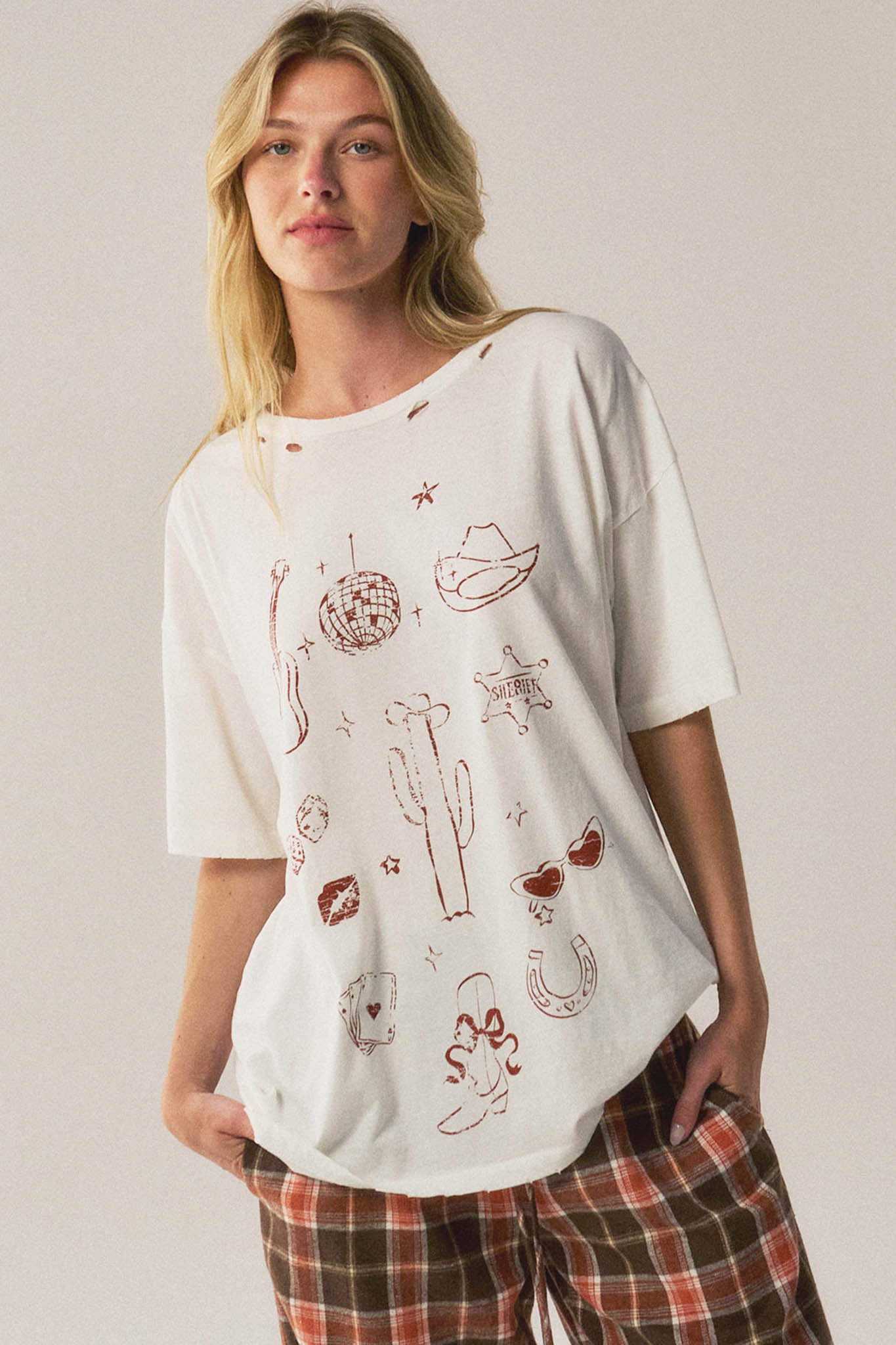 Rodeo Nights Distressed Oversize Western Graphic Tee - ShopPromesa