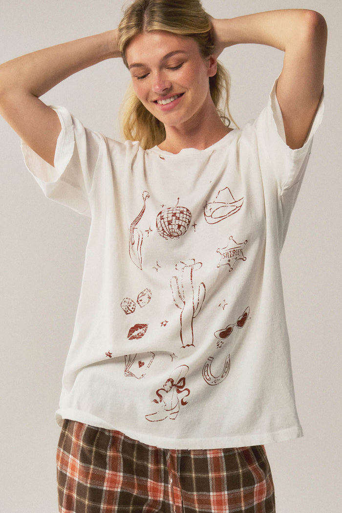 Rodeo Nights Distressed Oversize Western Graphic Tee - ShopPromesa