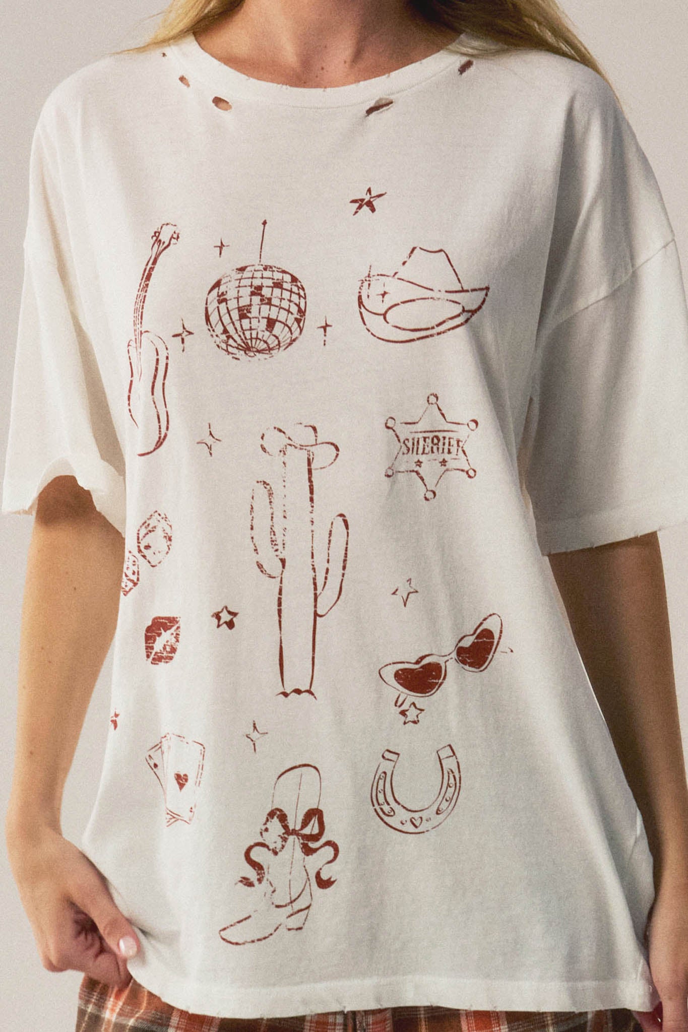 Rodeo Nights Distressed Oversize Western Graphic Tee - ShopPromesa