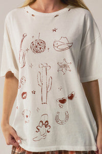 Rodeo Nights Distressed Oversize Western Graphic Tee - ShopPromesa