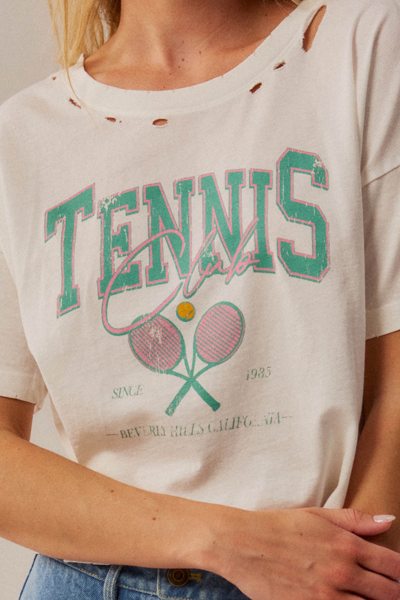 BH Tennis Club Distressed Cropped Graphic Tee - ShopPromesa