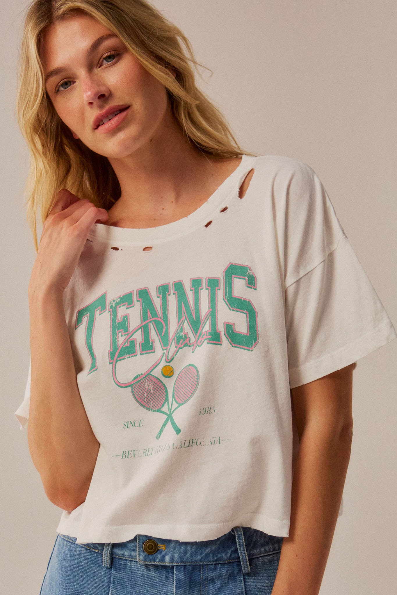 BH Tennis Club Distressed Cropped Graphic Tee - ShopPromesa