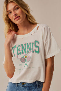 BH Tennis Club Distressed Cropped Graphic Tee - ShopPromesa